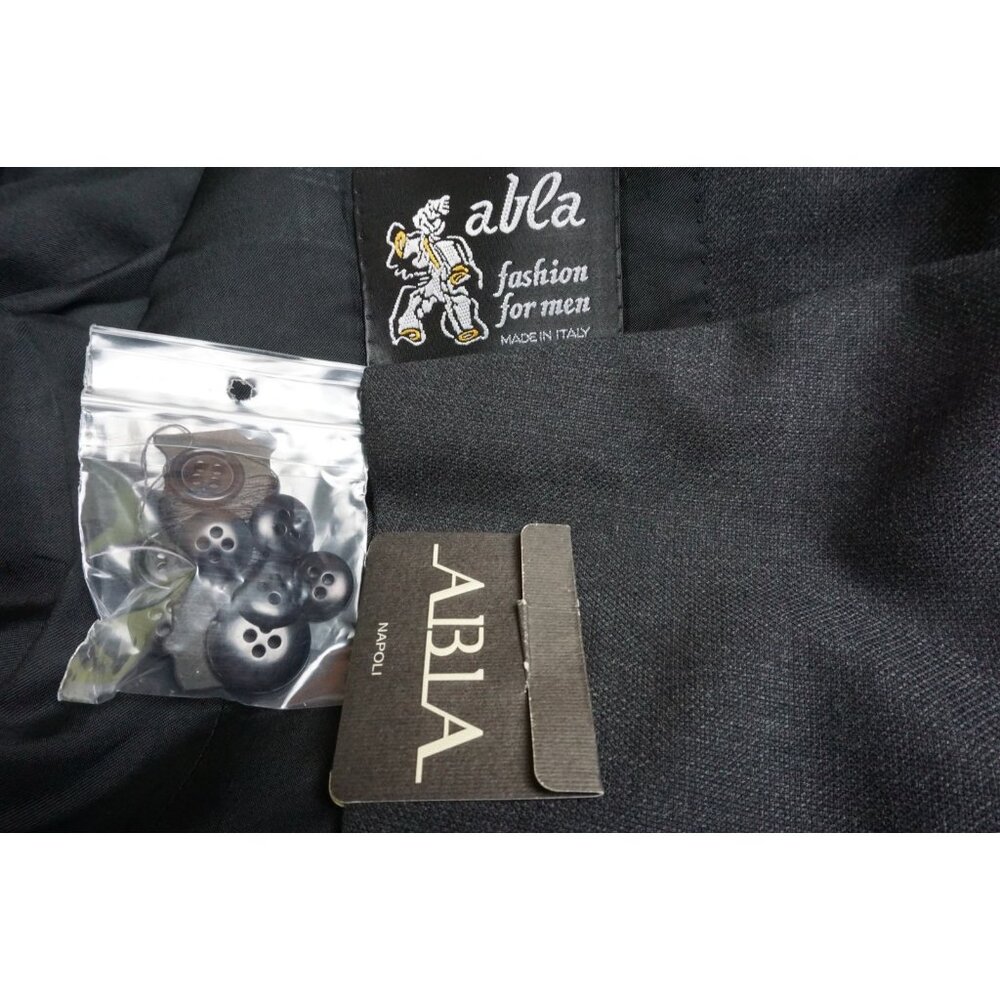 Abla Napoli x Attolini S100s Wool Charcoal 2Pc Suit Jacket Pants Sz 44 BRAND NEW